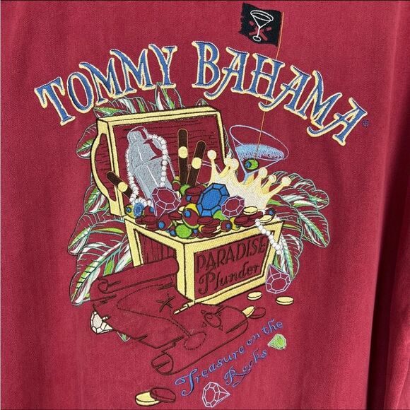Tommy Bahama Large 100% Silk Embroidered Paradise Plunder Treasure on the Rocks - Picture 3 of 7